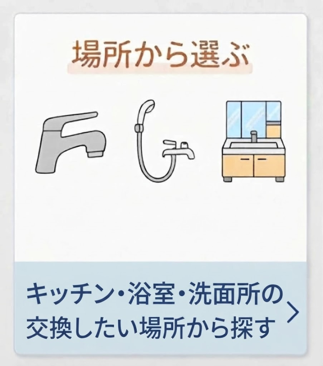 キッチン,浴室,洗面所の蛇口(水栓)交換したい交換したい場所から探す